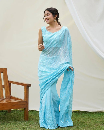 Refined Georget Silk Saree with Intricate Chikankari Embroidery