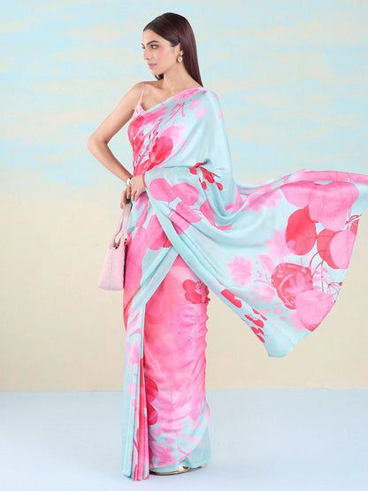 Heavy Japan Satin Saree with Printed Design