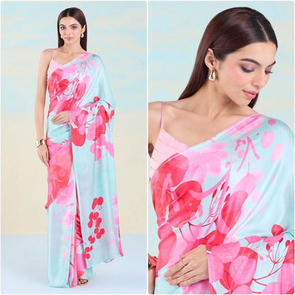 Heavy Japan Satin Saree with Printed Design