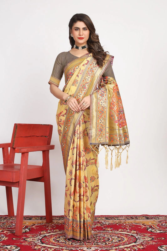 Pure Pashmina Silk Saree: Exquisite Weaving and Colorful Meena Work