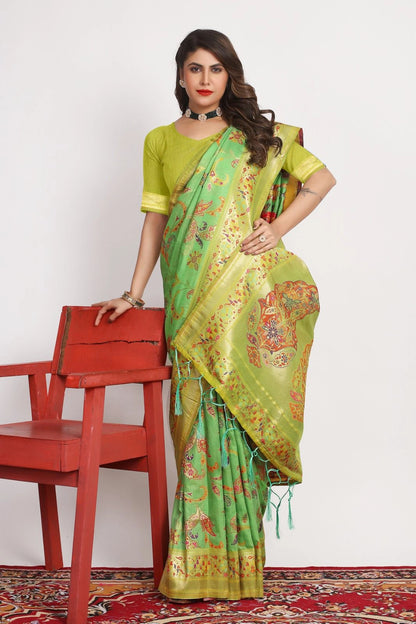 Pure Pashmina Silk Saree: Exquisite Weaving and Colorful Meena Work