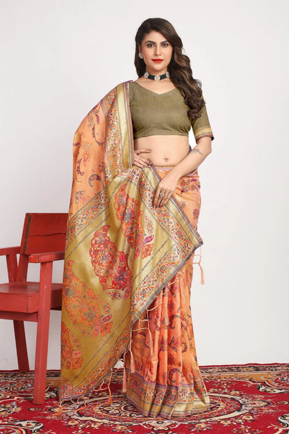 Pure Pashmina Silk Saree: Exquisite Weaving and Colorful Meena Work