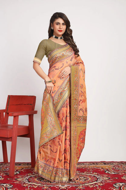 Pure Pashmina Silk Saree: Exquisite Weaving and Colorful Meena Work