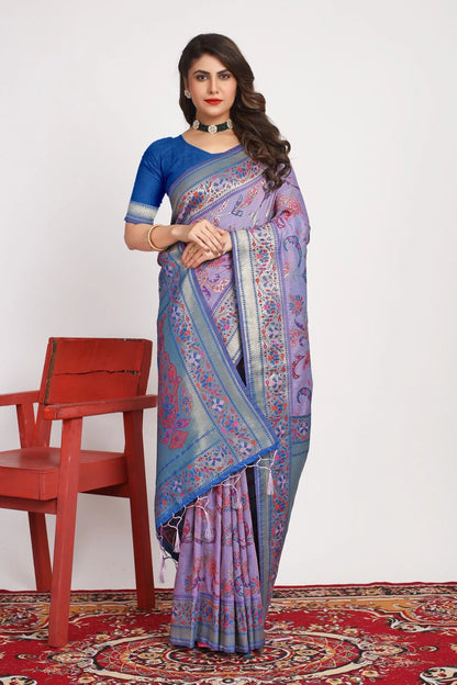 Pure Pashmina Silk Saree: Exquisite Weaving and Colorful Meena Work