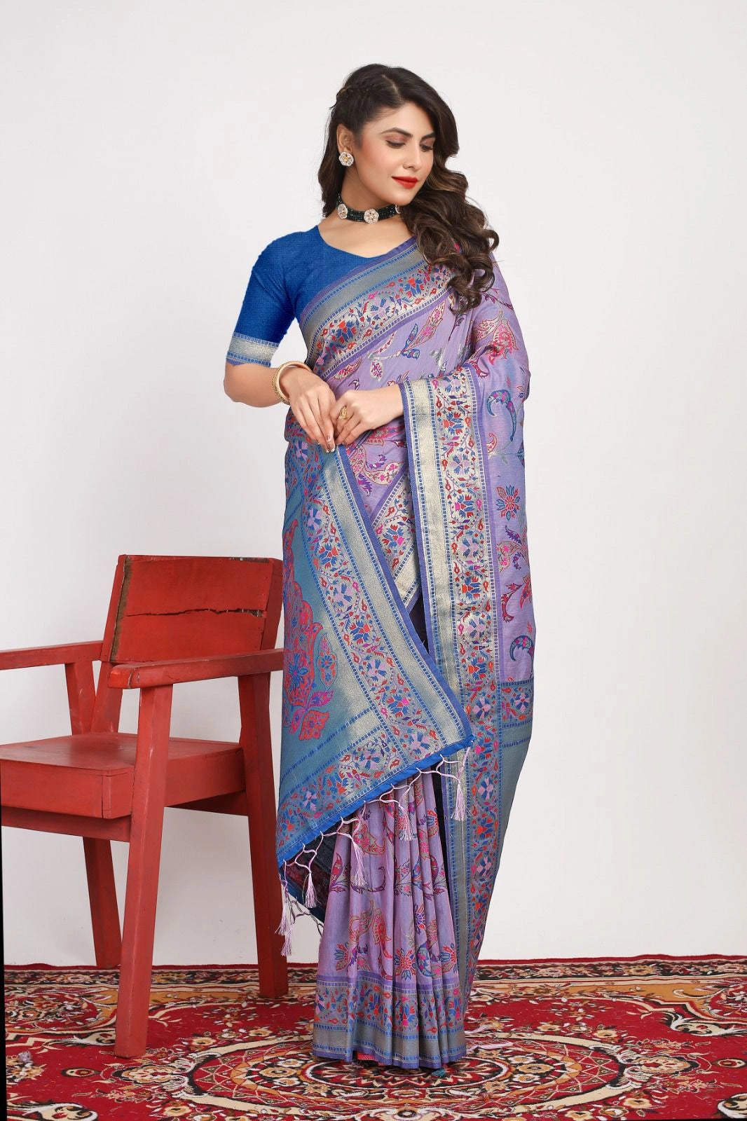 Pure Pashmina Silk Saree: Exquisite Weaving and Colorful Meena Work