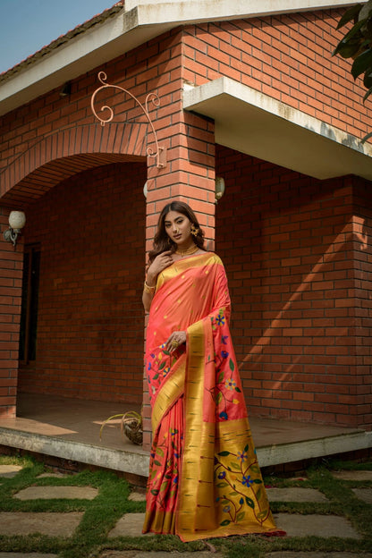 Paithani Pure Silk Handloom Saree with Gold Jari