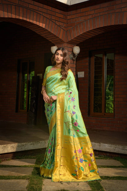 Paithani Pure Silk Handloom Saree with Gold Jari