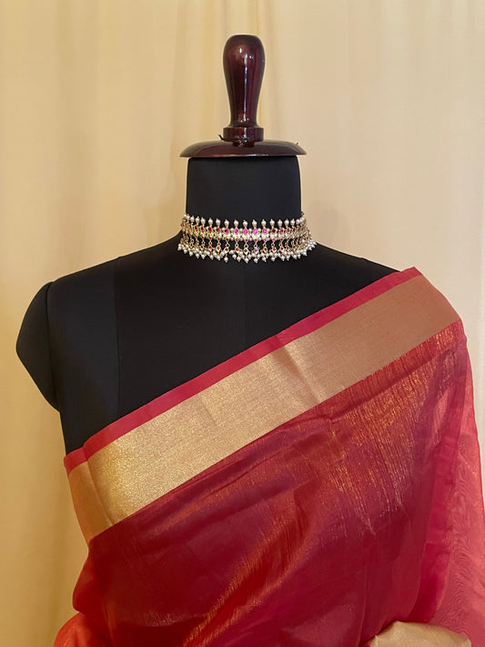 Stunning Red Shimmer Tissue Saree