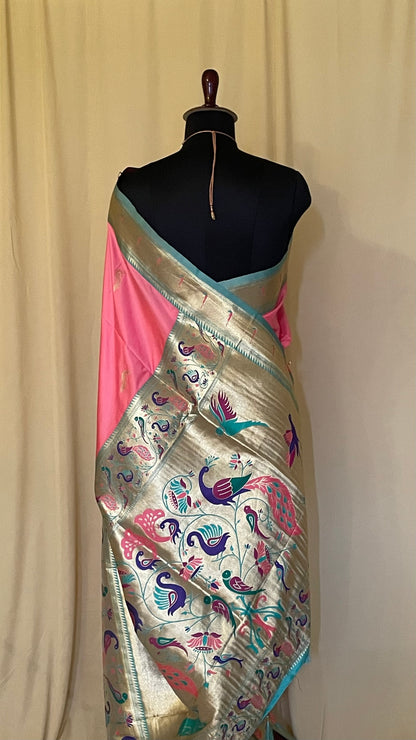 Classy Pink Silk Paithani Saree