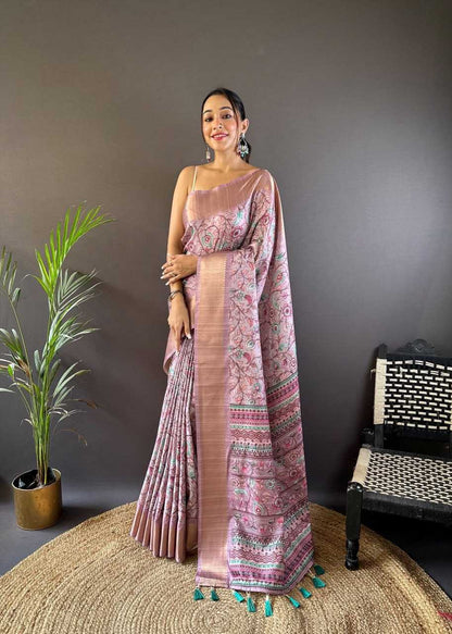 Elegant Assam Silk Saree with Kalamkari Prints