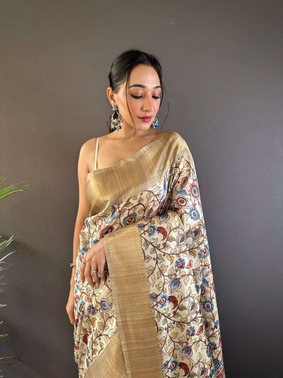 Elegant Assam Silk Saree with Kalamkari Prints