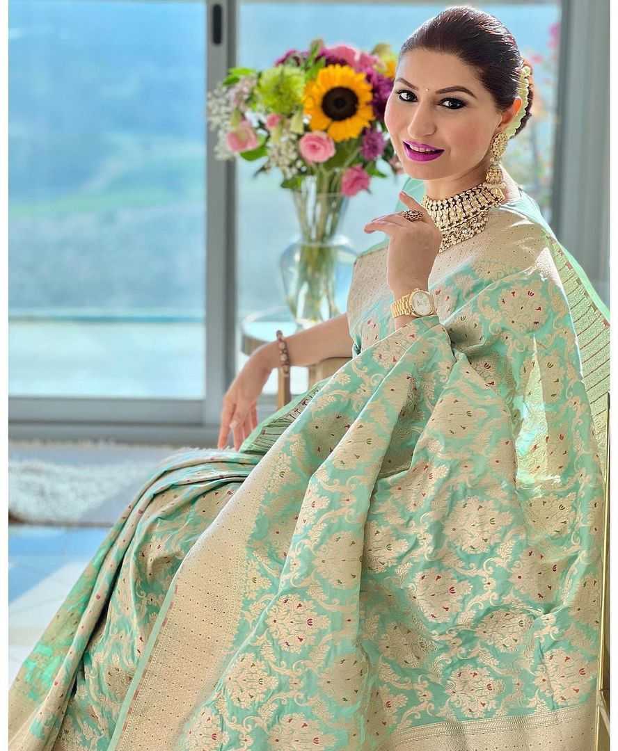 Pista Banarasi Soft Silk Saree