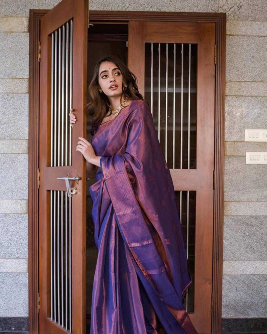 Stylish Purple Banarasi Soft Silk Saree