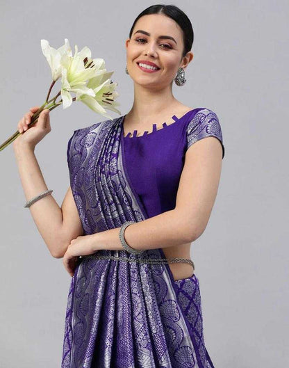 Purple Banarasi Soft Silk Saree