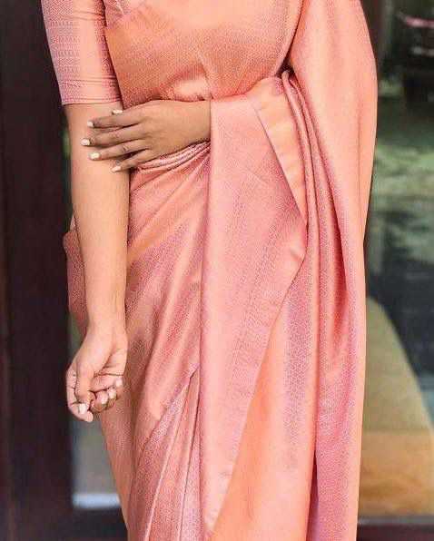 Stylish Peach Banarasi Soft Silk Saree