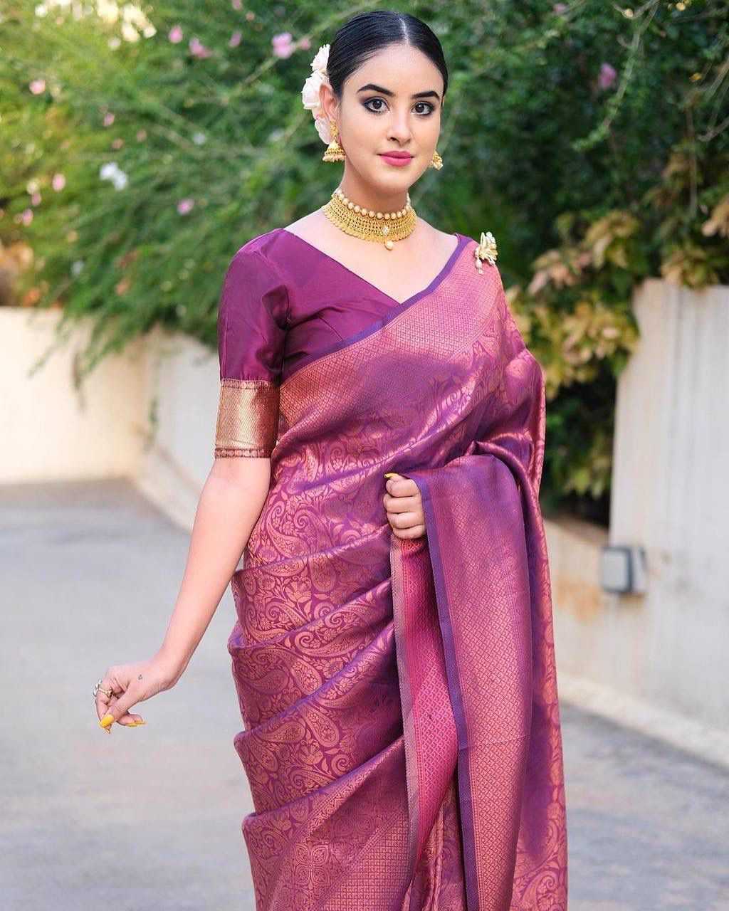 Stylish Purple Banarasi Soft Silk Saree