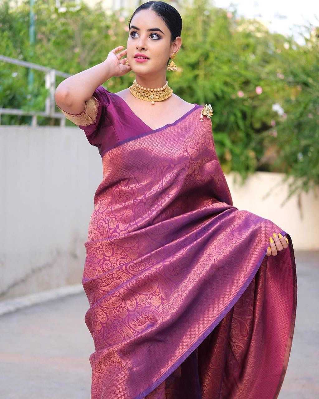 Stylish Purple Banarasi Soft Silk Saree