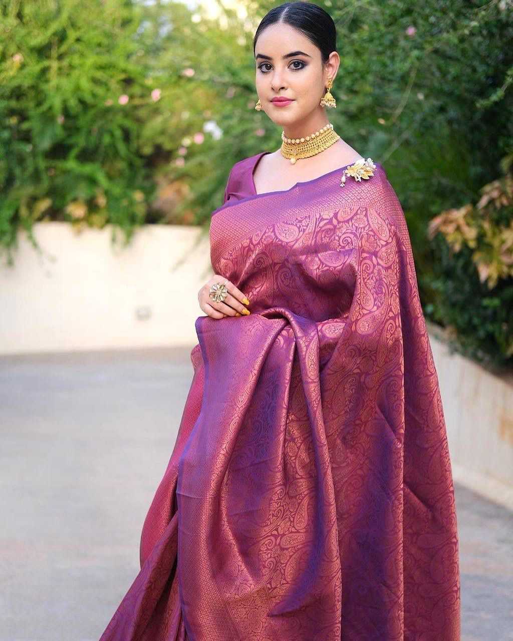 Stylish Purple Banarasi Soft Silk Saree