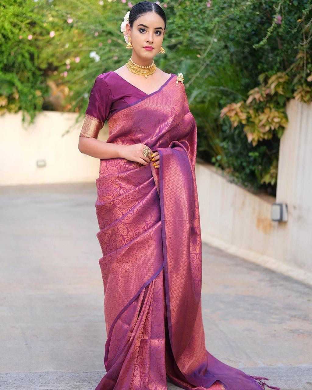 Stylish Purple Banarasi Soft Silk Saree