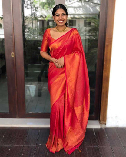 Stylish Red Banarasi Soft Silk Saree