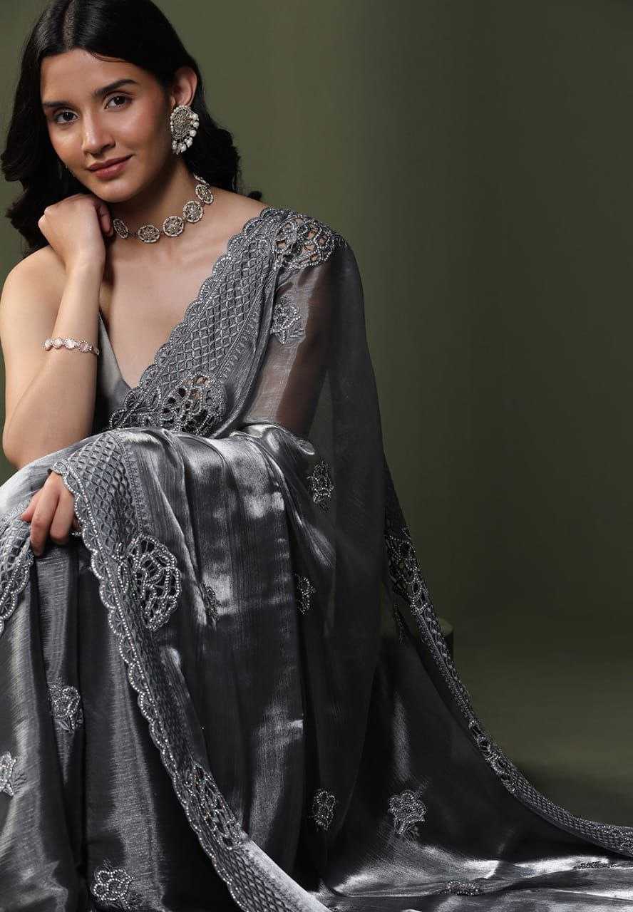 Soft Gray Burberry Silk Saree