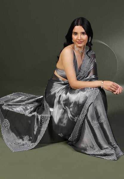 Soft Gray Burberry Silk Saree