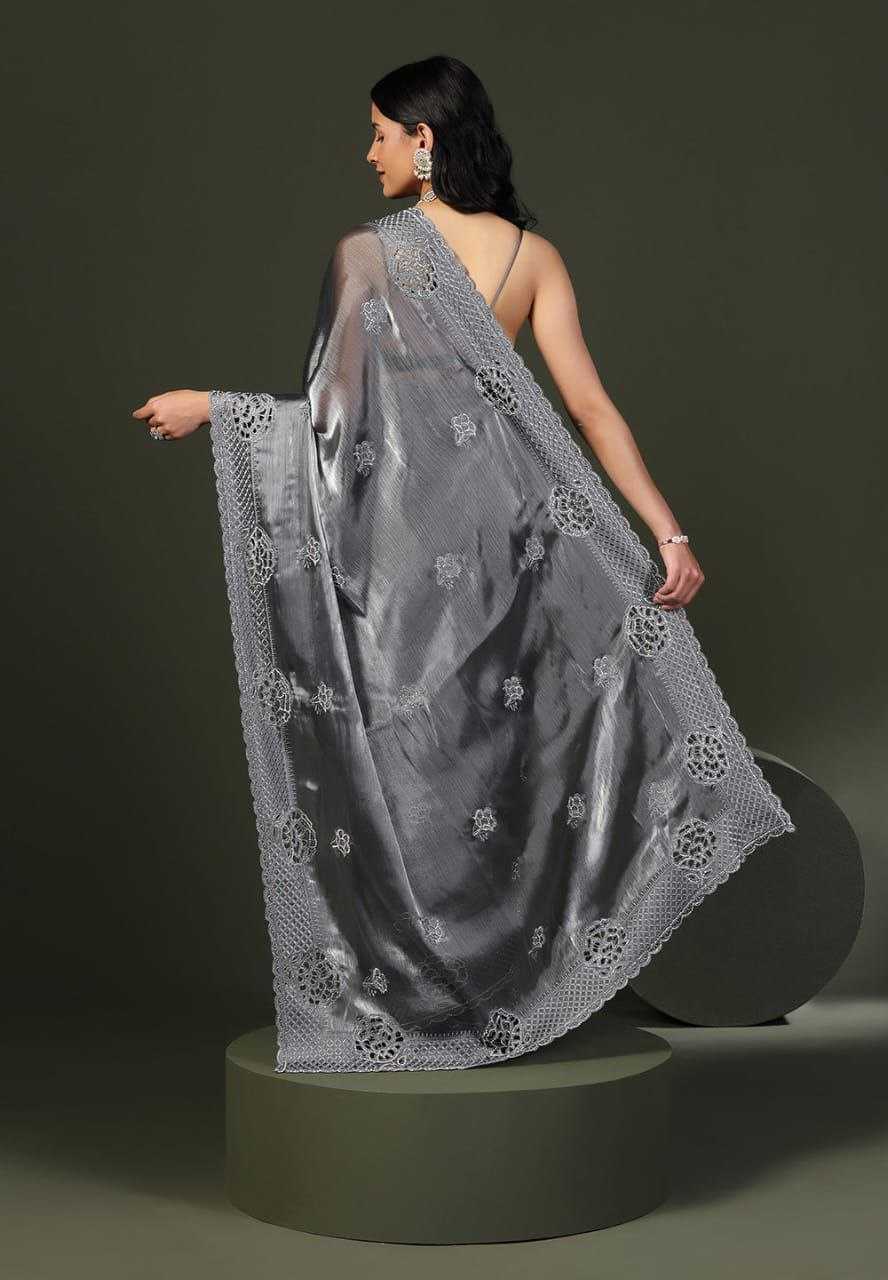 Soft Gray Burberry Silk Saree