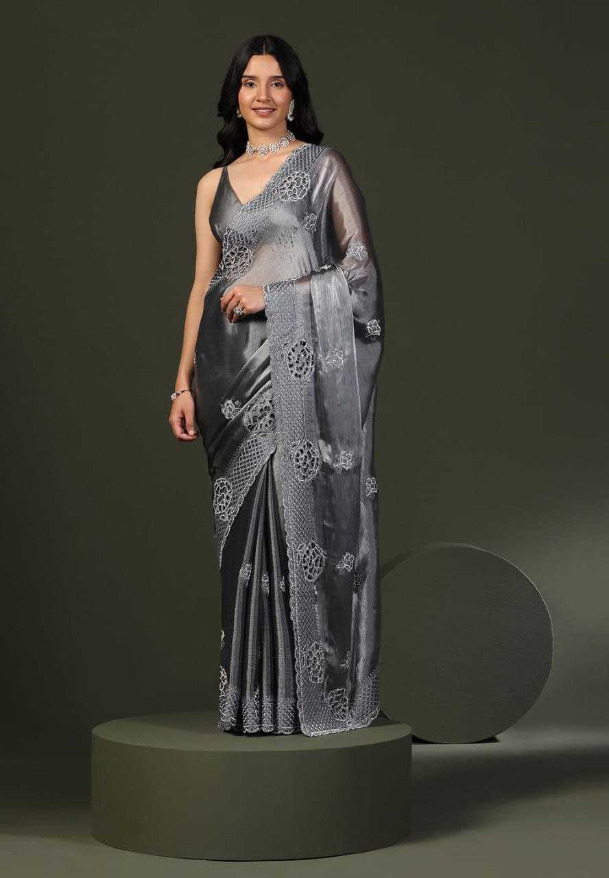 Soft Gray Burberry Silk Saree