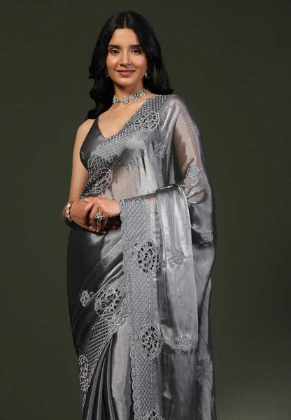 Soft Gray Burberry Silk Saree