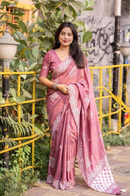 Chanderi Cotton Batik Printed Saree