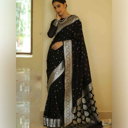 Black Soft Cotton Linen Saree