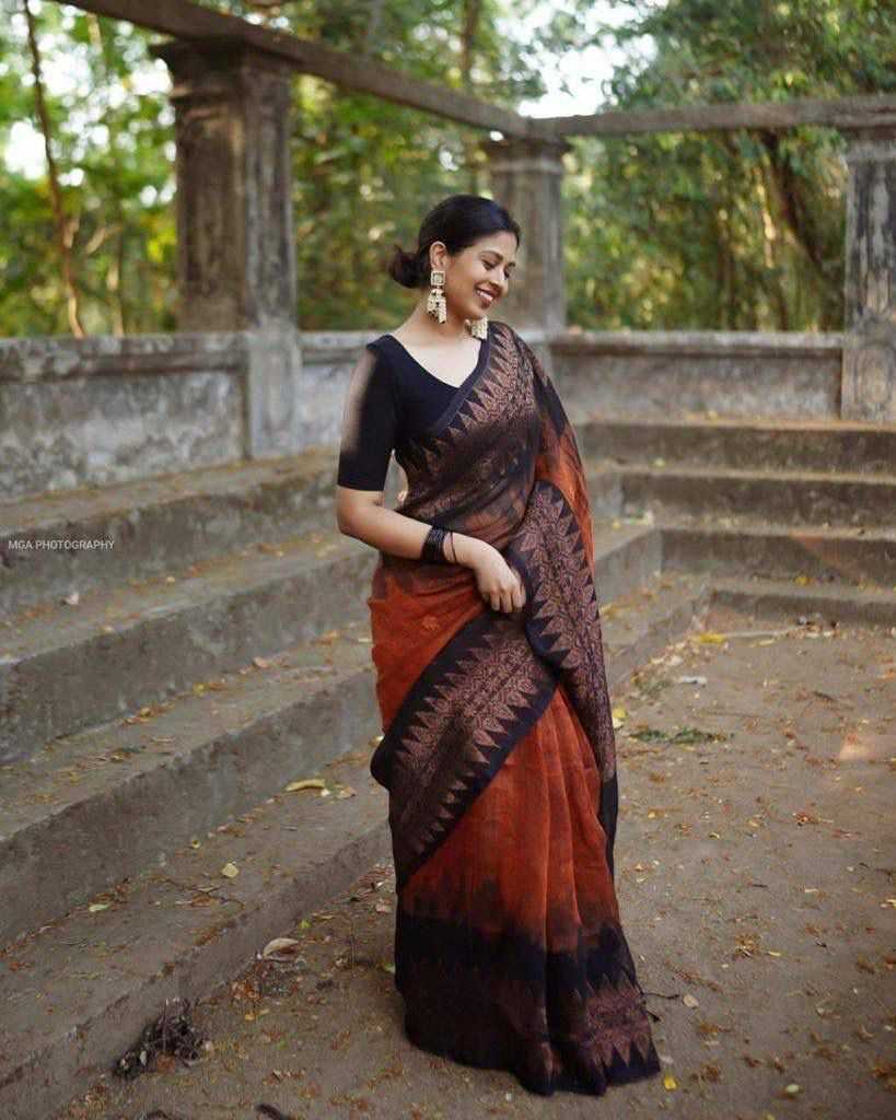 Traditional Red & Black Cotton Saree