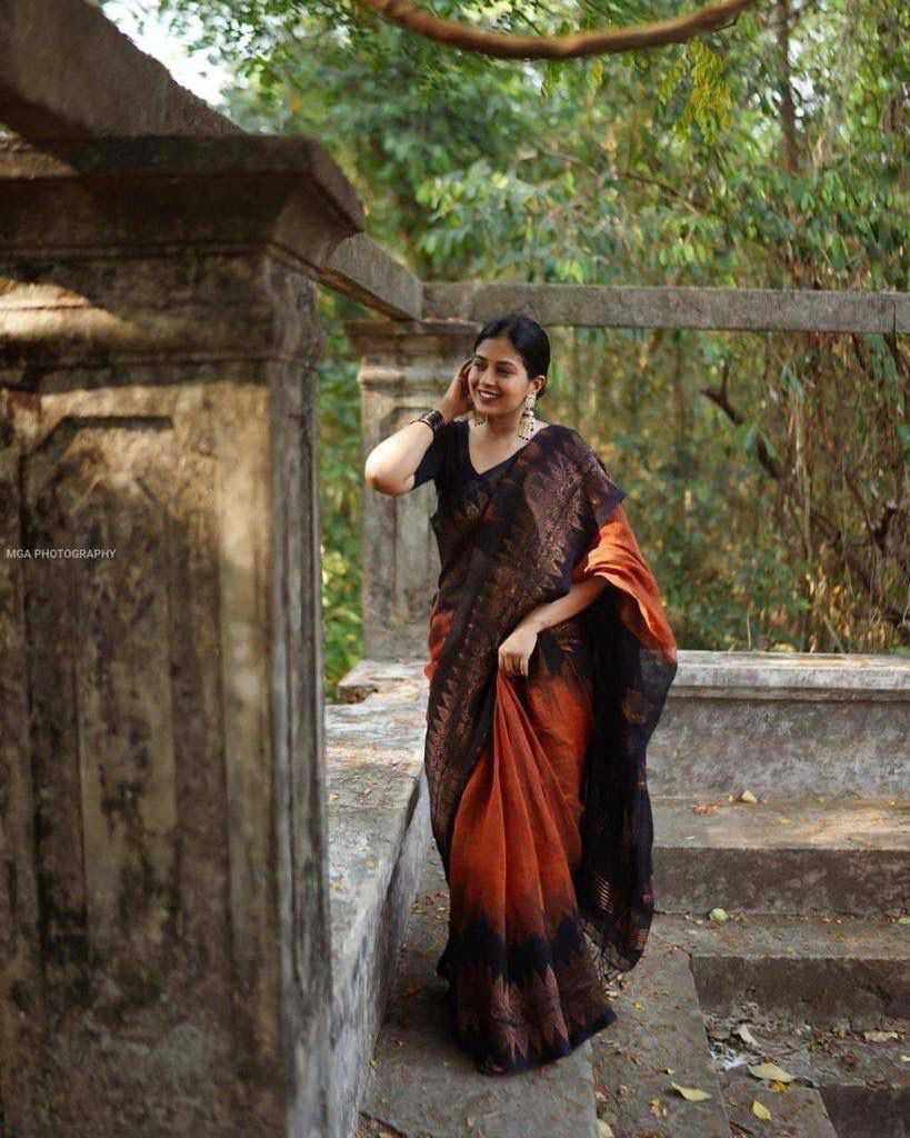 Traditional Red & Black Cotton Saree