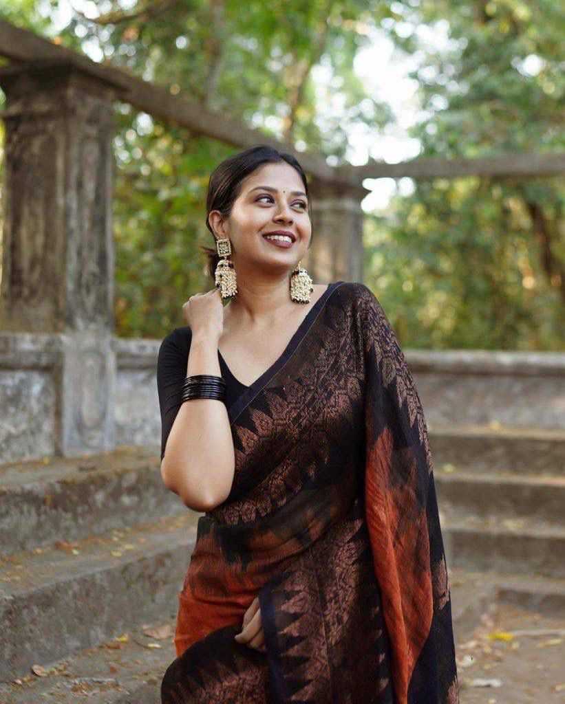 Traditional Red & Black Cotton Saree