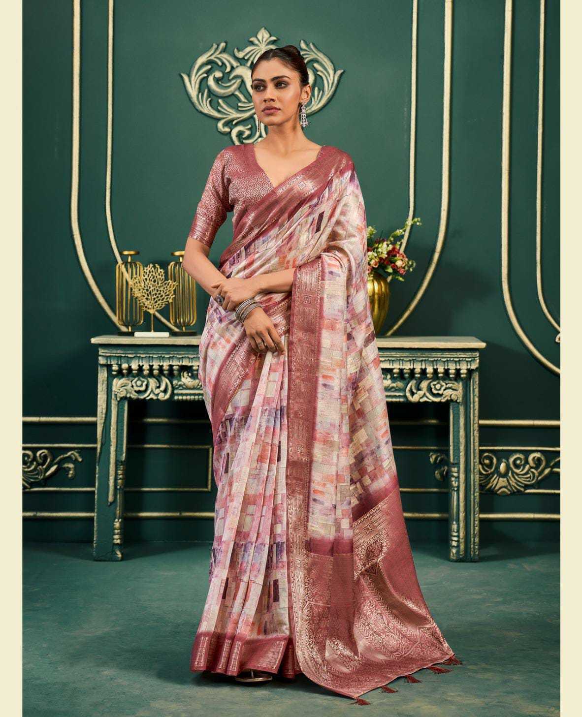 Traditional Cotton Saree with Digital Print and Rich Weaving Pallu