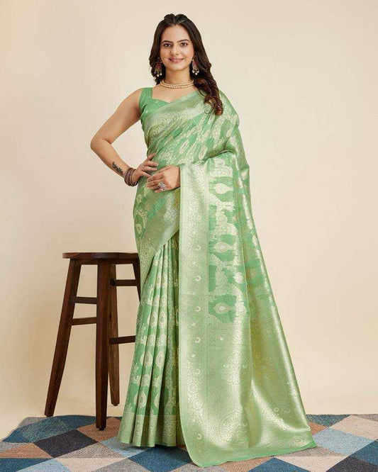 Silk Cotton Saree Jacquard Work with Zari Thread