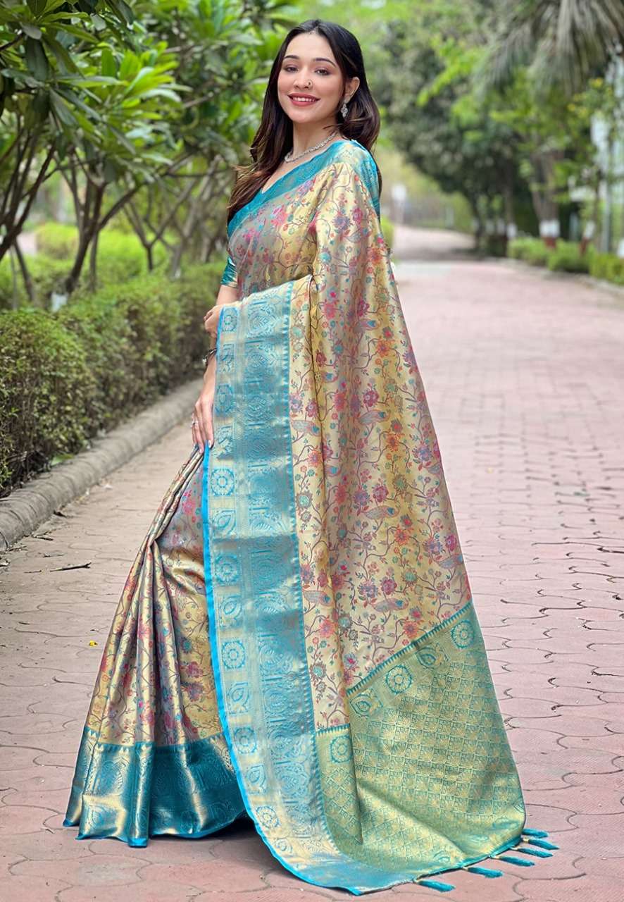 Traditional Dharmavaram Silk Saree with Zari Weaves