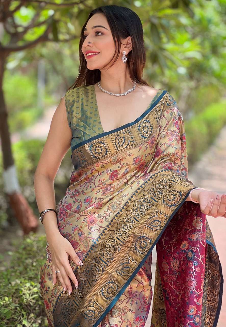 Traditional Dharmavaram Silk Saree with Zari Weaves