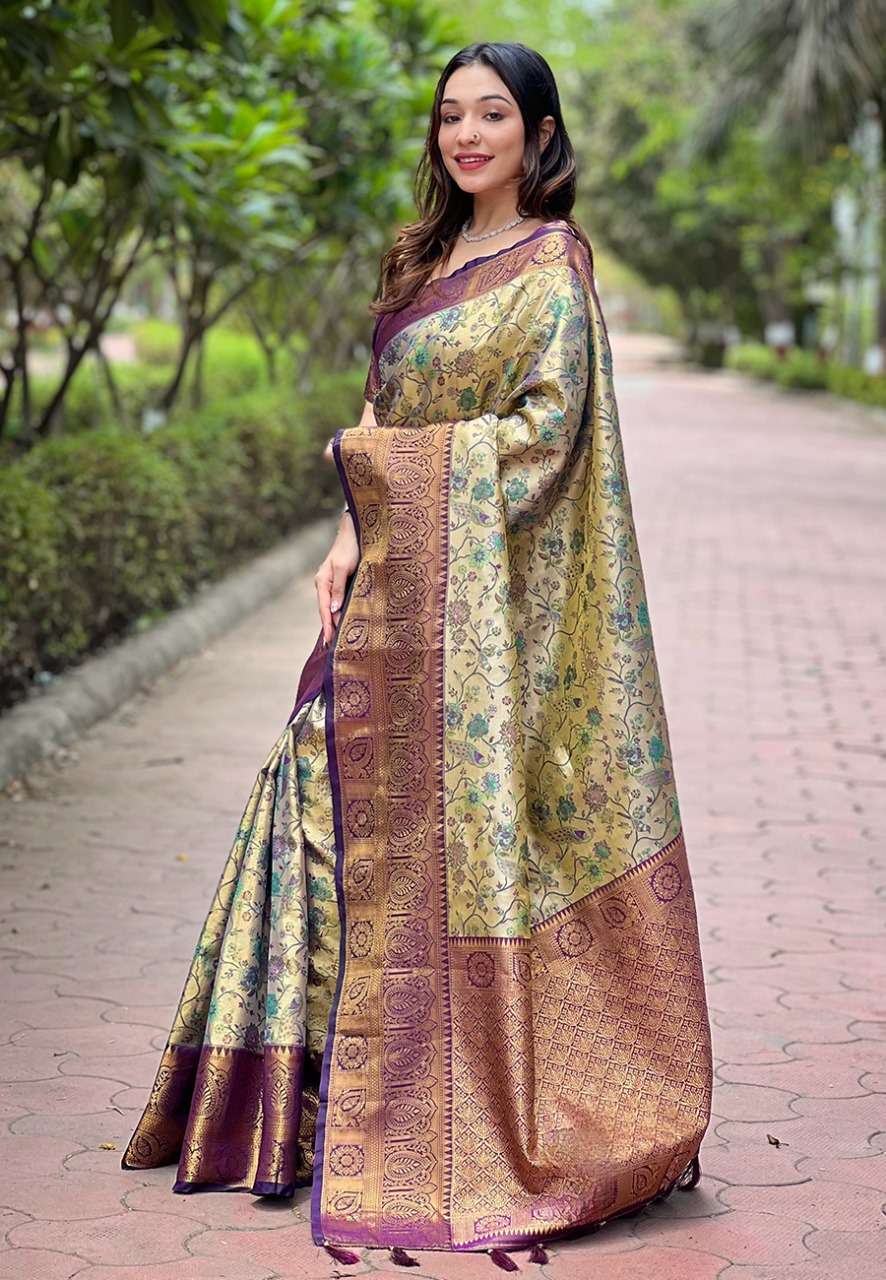 Traditional Dharmavaram Silk Saree with Zari Weaves