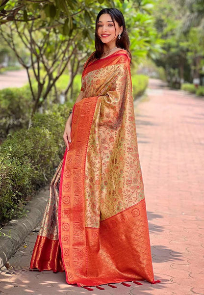 Traditional Dharmavaram Silk Saree with Zari Weaves