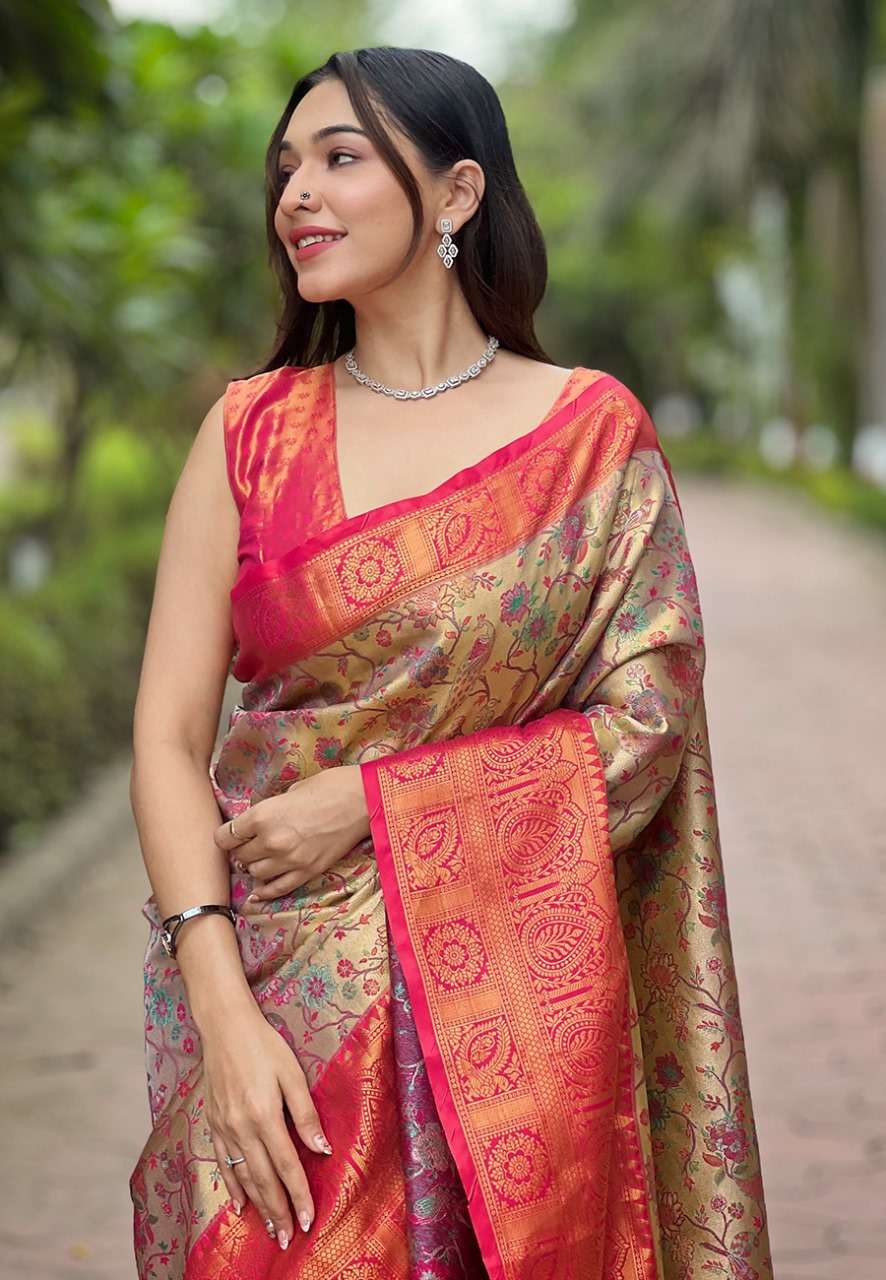 Traditional Dharmavaram Silk Saree with Zari Weaves