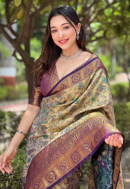 Traditional Dharmavaram Silk Saree with Zari Weaves