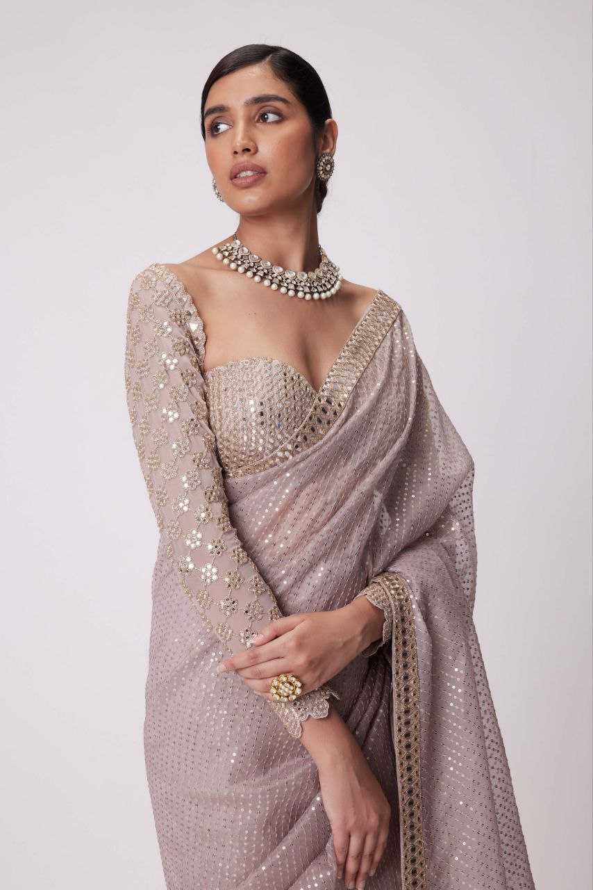 Lavender Faux Georgette Saree