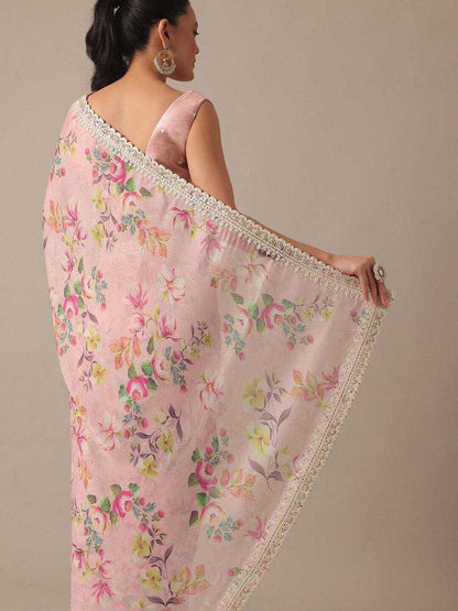 Baby Pink Georgette Saree with Fine Flower Design