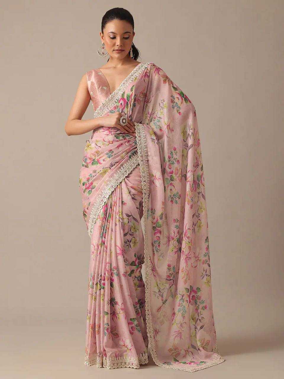 Baby Pink Georgette Saree with Fine Flower Design