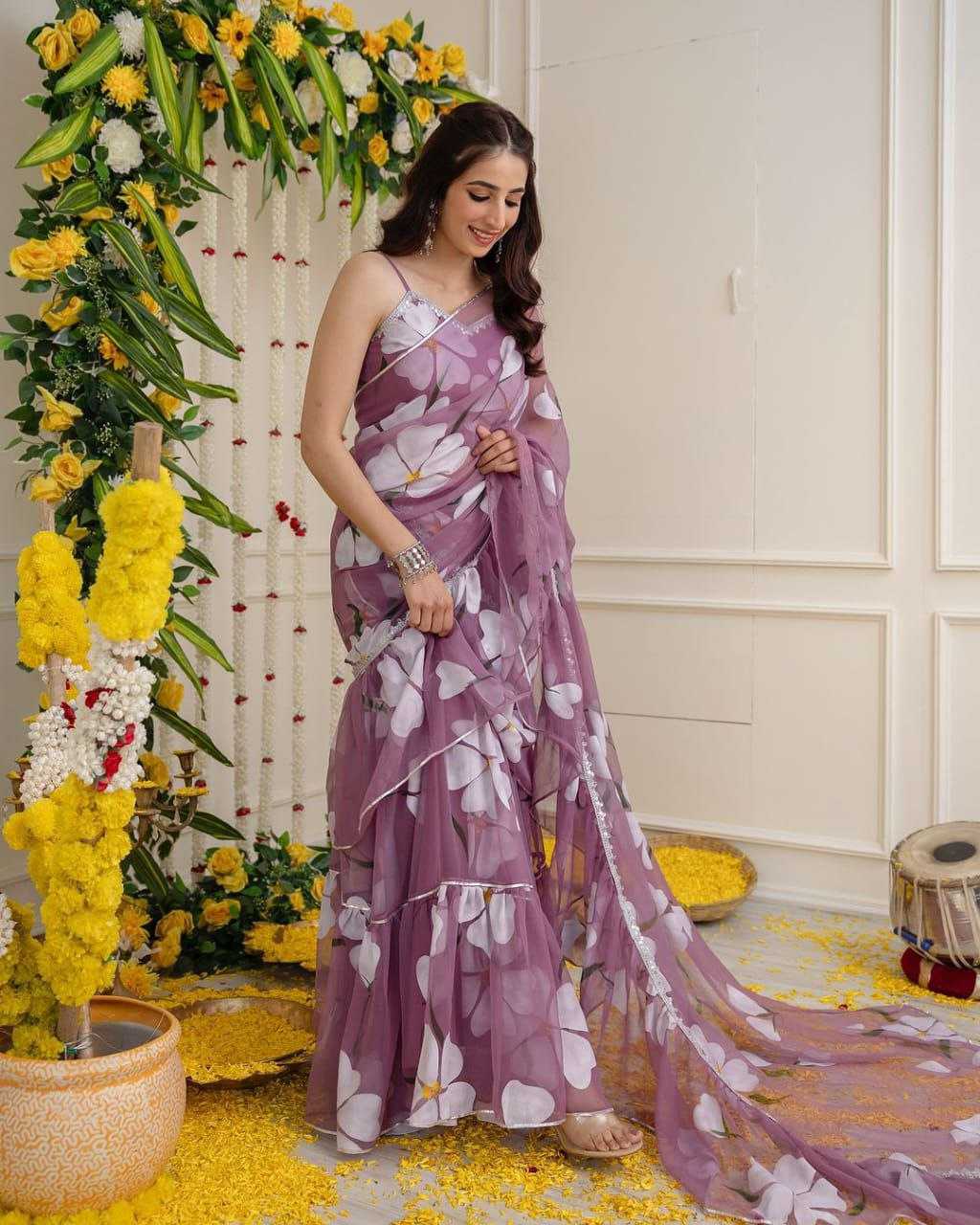 Faux Georgette Saree With 3-Layer Ruffle Detailing