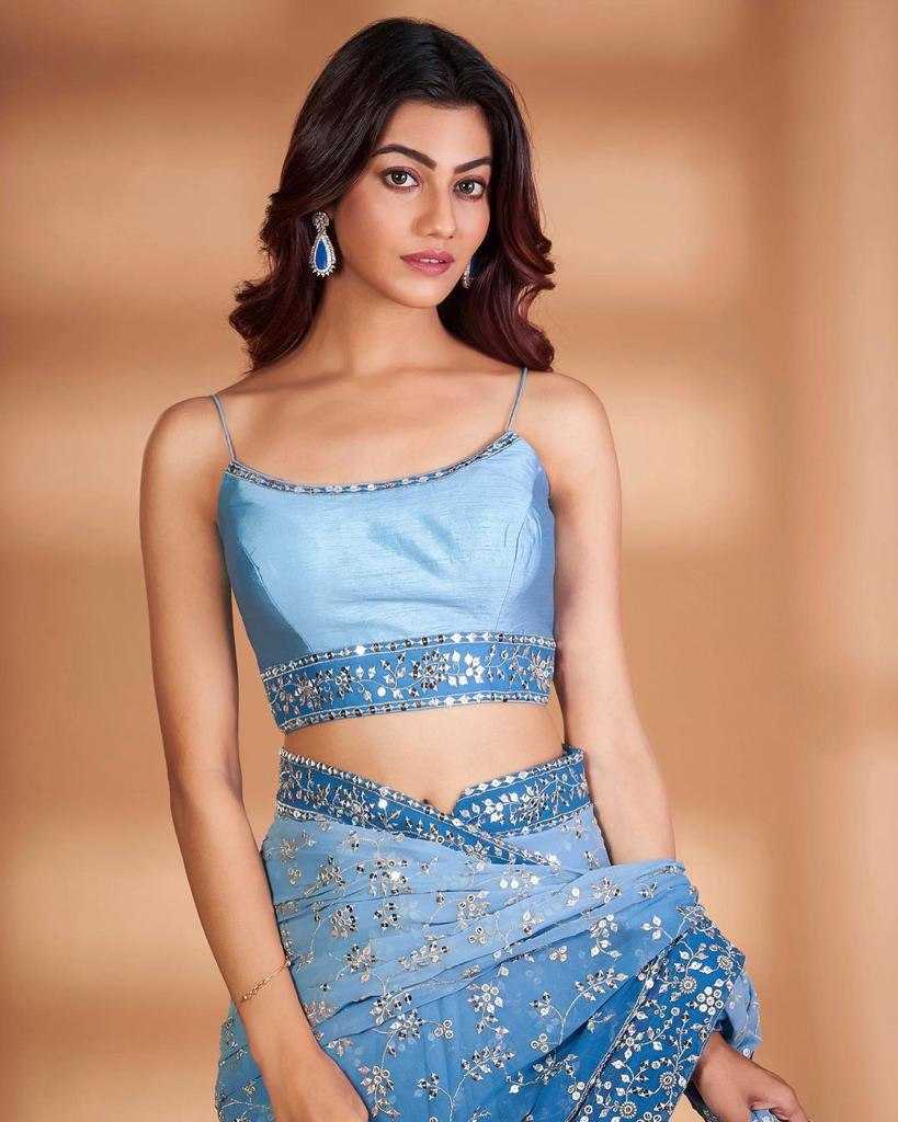 Blue Georgette Saree with Stone Work All-over