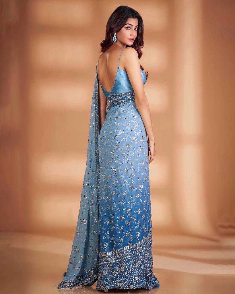 Blue Georgette Saree with Stone Work All-over