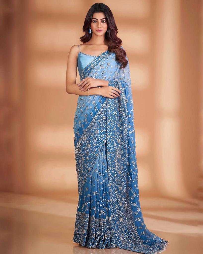 Blue Georgette Saree with Stone Work All-over