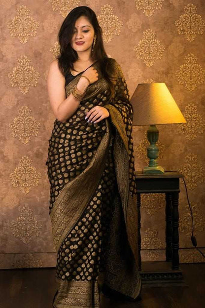 Traditional Pure Soft Khadi Georgette Silk Saree With Rich Zari Wooven Pallu